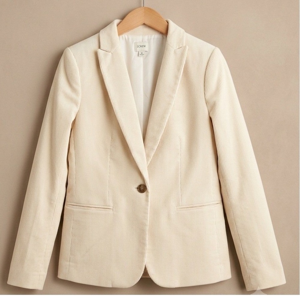 J.Crew Womens Ivory Preppy Tailored Fine Wale Corduroy Academia Blazer Cream 8